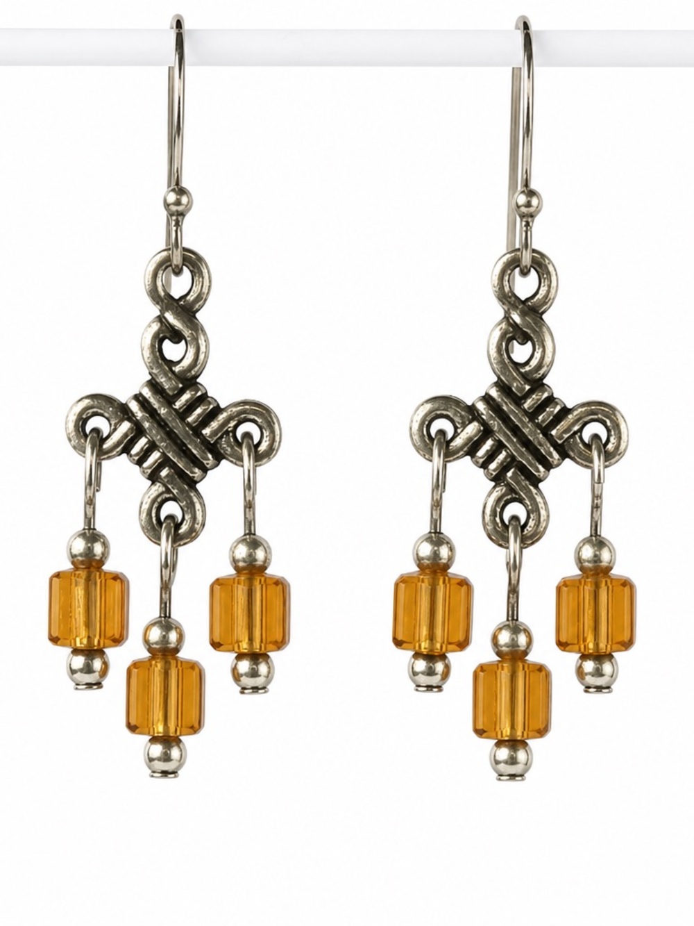 Celtic Knot Chandelier Earrings With Topaz Crystal Cube Beads
